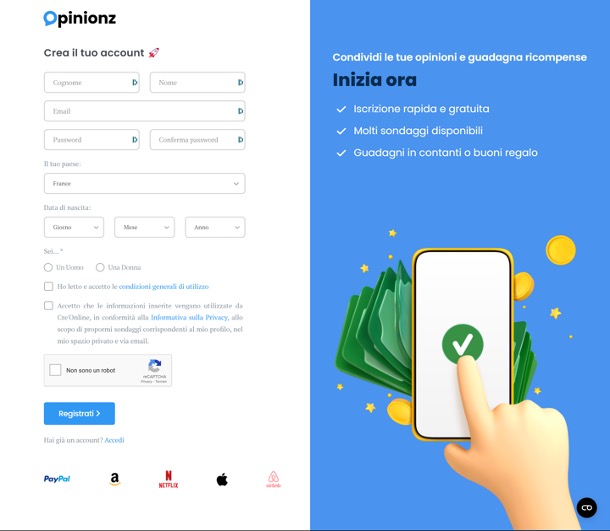 iscrizione Opinionz