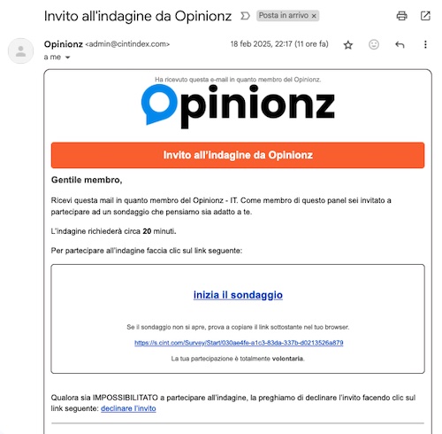 mail invito indagine pagata Opinionz
