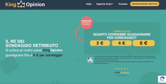 kingopinion sito di sondaggi brevi pagati